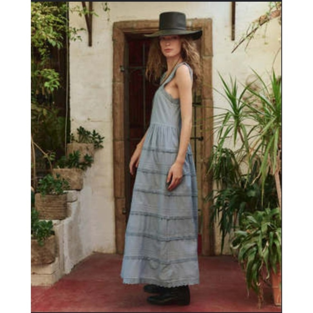 NWT The Great The Reverie Dress Blue Cotton Lace Trim Prairie Ethereal Size 1